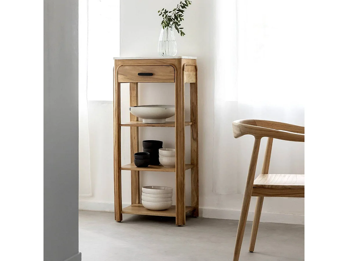 Console avec tiroir en bois d'acacia et marbre Emyr