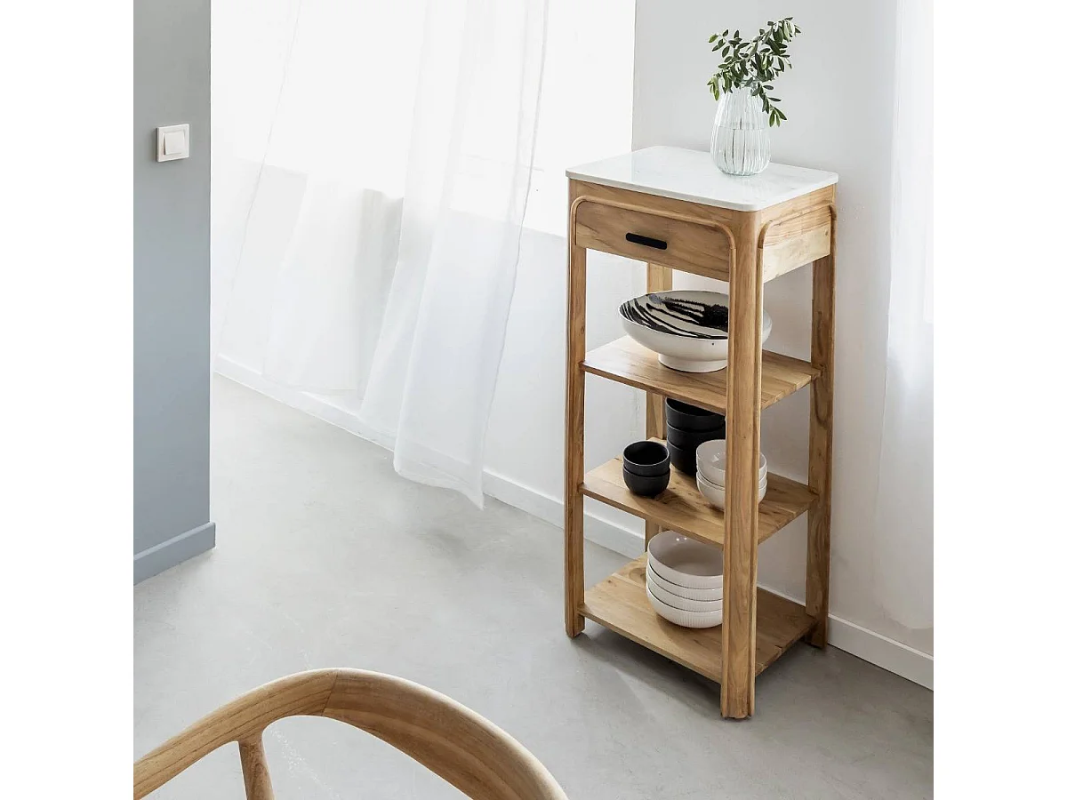 Console avec tiroir en bois d'acacia et marbre Emyr