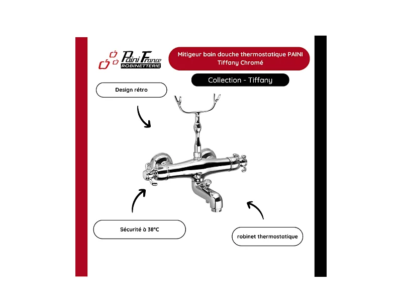 Mitigeur bain douche thermostatique PAINI Tiffany chromé