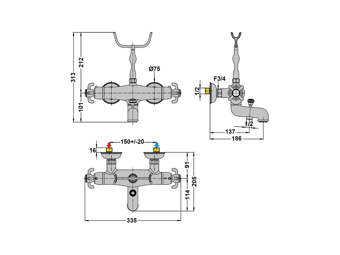Mitigeur bain douche thermostatique PAINI Tiffany chromé
