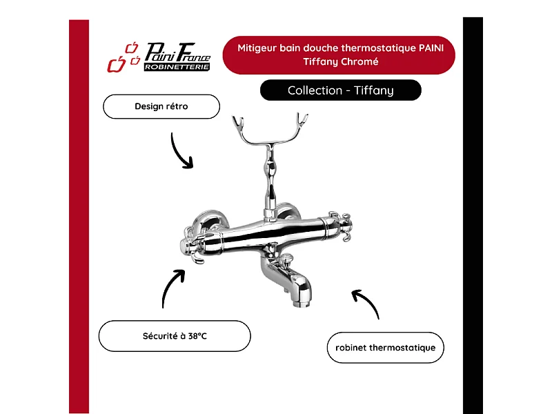 Mitigeur bain douche thermostatique PAINI Tiffany chromé