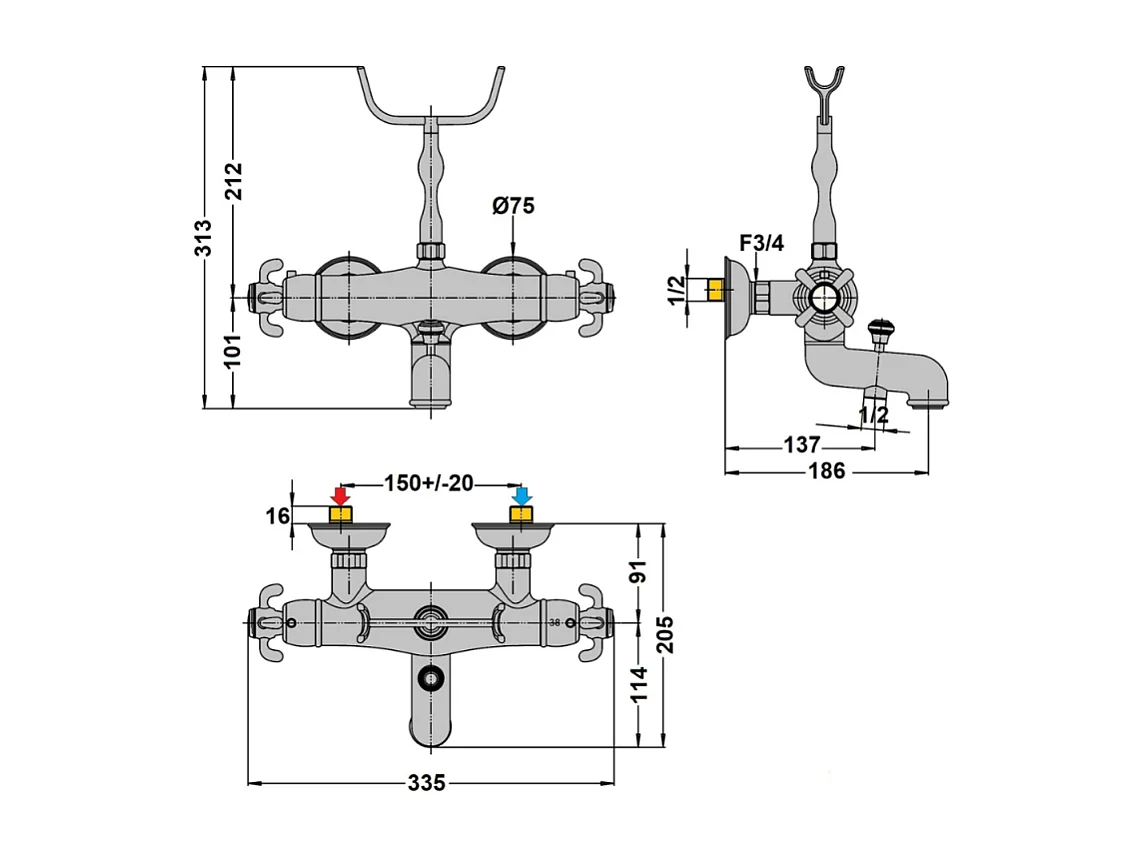 Mitigeur bain douche thermostatique PAINI Tiffany chromé