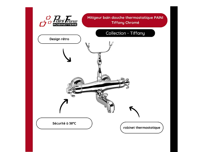 Mitigeur bain douche thermostatique PAINI Tiffany chromé