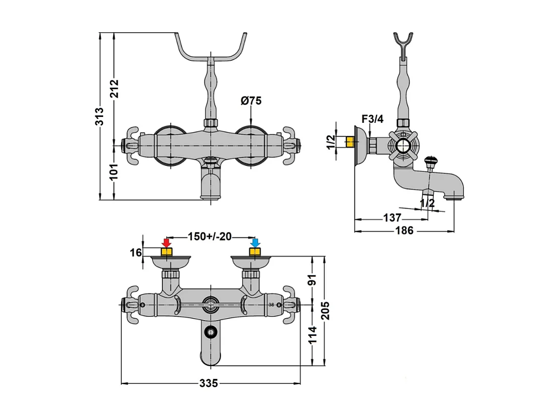 Mitigeur bain douche thermostatique PAINI Tiffany chromé