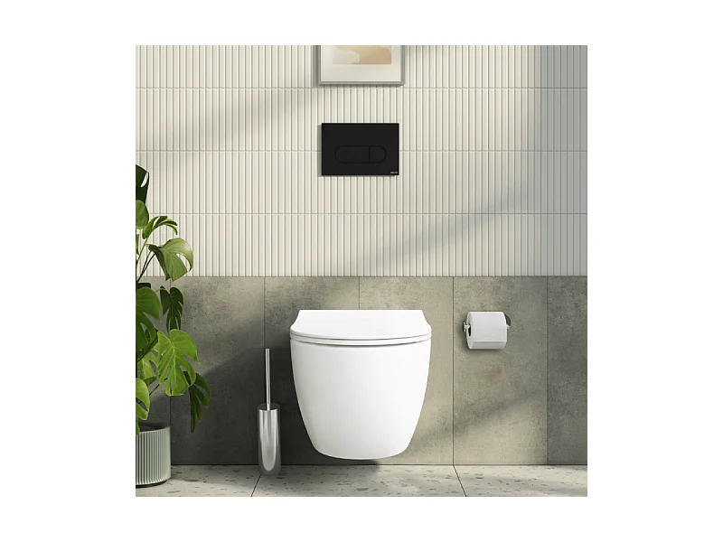 Pack WC suspendu VITRA Sento blanc mat + bâti autoportant V-Fix Core + Plaque Round noir mat