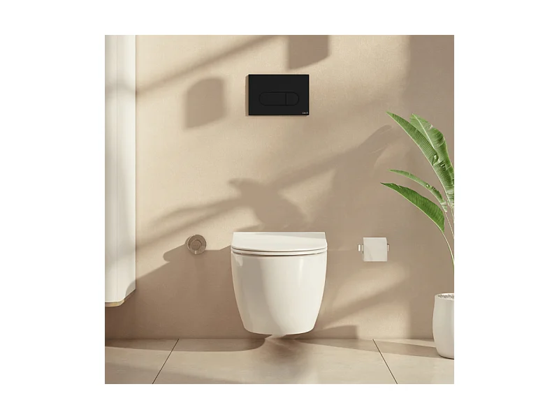 Pack WC suspendu VITRA Sento blanc mat + bâti autoportant V-Fix Core + Plaque Round noir mat