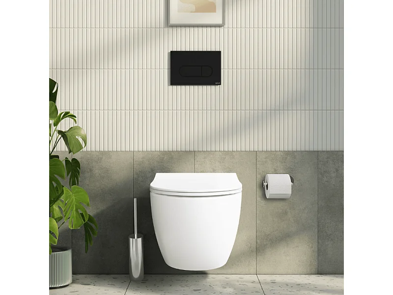 Pack WC suspendu VITRA Sento blanc mat + bâti autoportant V-Fix Core + Plaque Round noir mat
