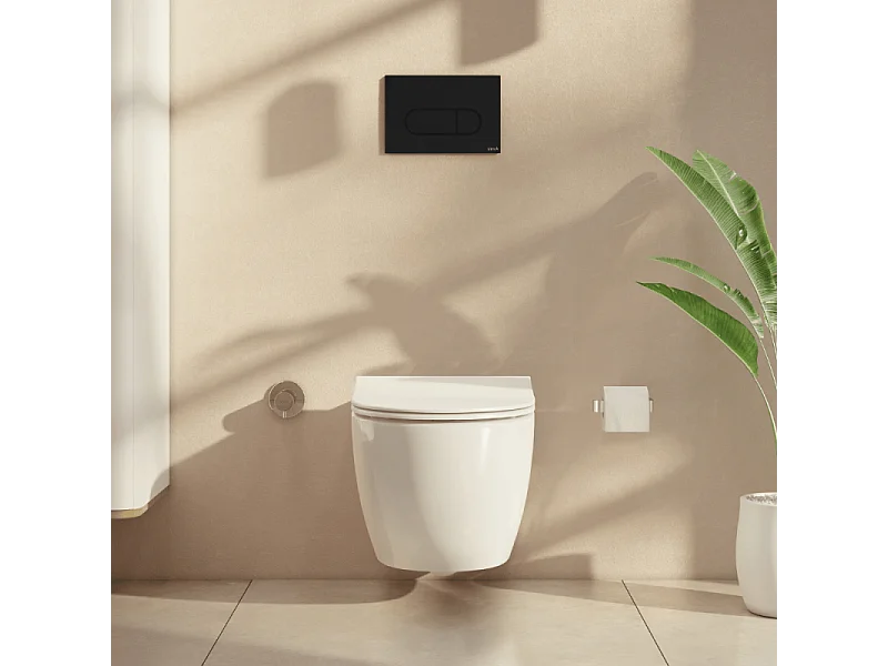 Pack WC suspendu VITRA Sento blanc mat + bâti autoportant V-Fix Core + Plaque Round noir mat