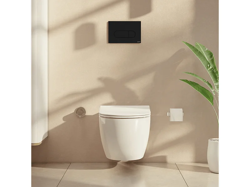 Pack WC suspendu VitrA Sento blanc mat + bâti autoportant V-Fix Core + Plaque Round noir mat