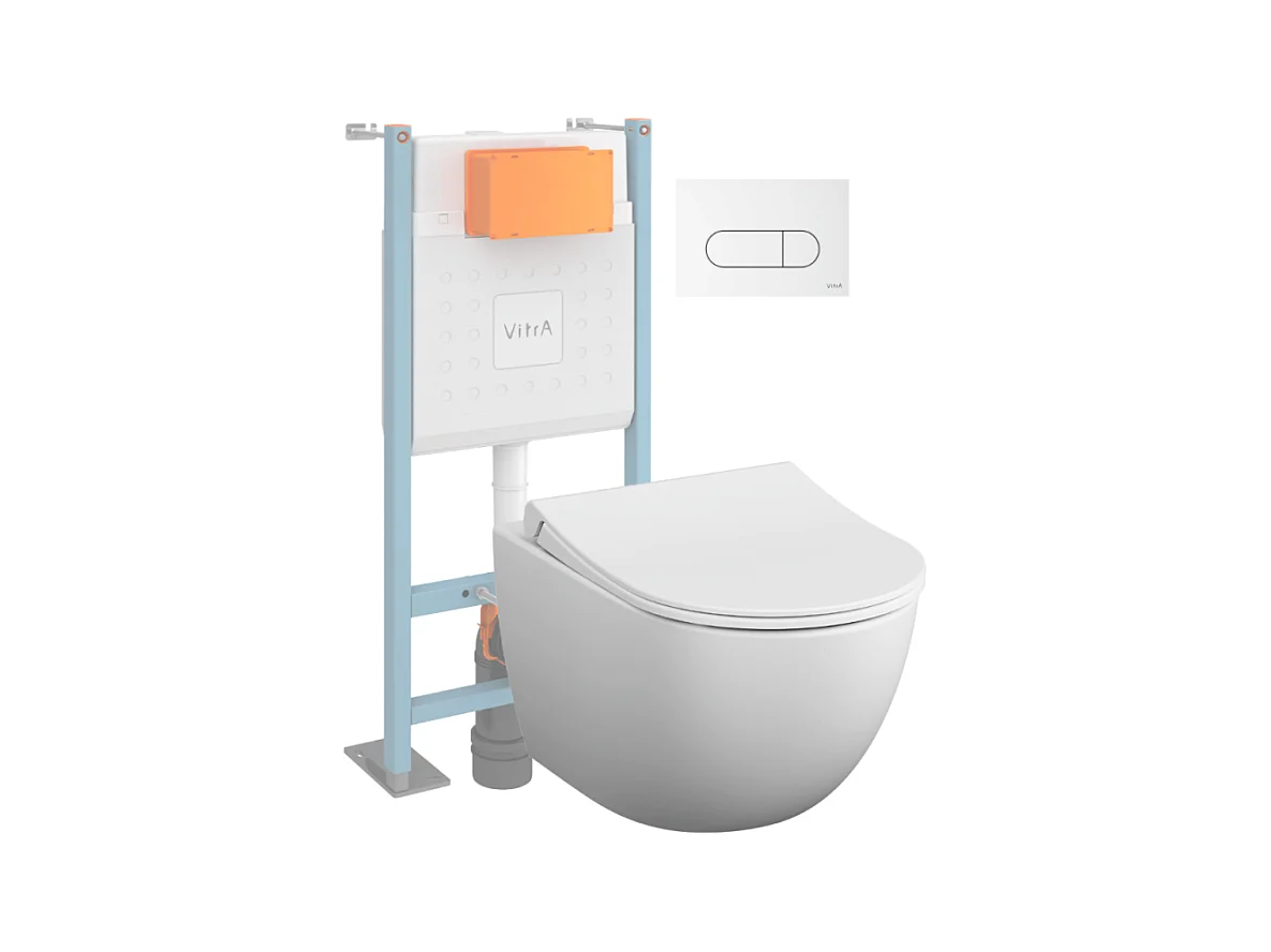 Pack WC suspendu VITRA Sento blanc mat + bâti autoportant V-Fix Core + Plaque Round Blanche