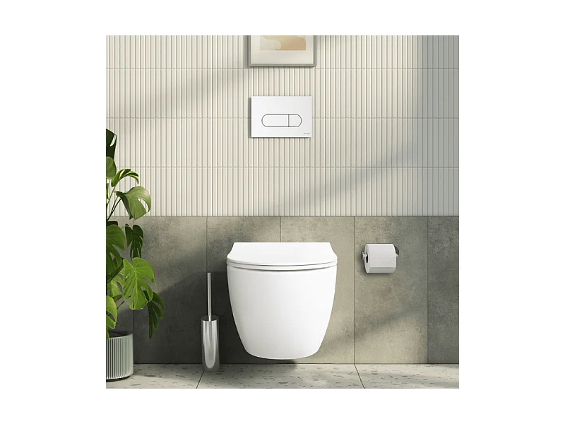 Pack WC suspendu VITRA Sento blanc mat + bâti autoportant V-Fix Core + Plaque Round Blanche