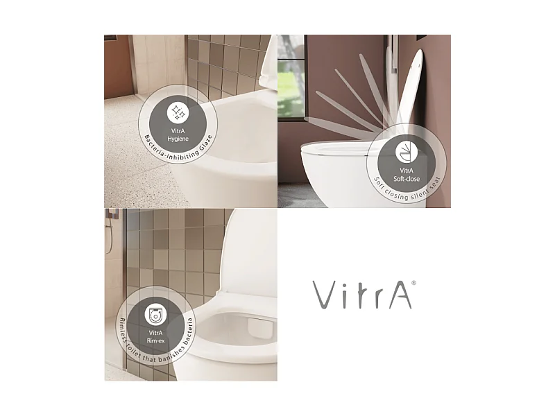 Pack WC suspendu VITRA Sento blanc mat + bâti autoportant V-Fix Core + Plaque Round Blanche