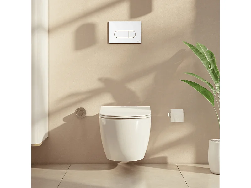 Pack WC suspendu VITRA Sento blanc mat + bâti autoportant V-Fix Core + Plaque Round Blanche