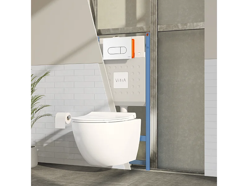 Pack WC suspendu VITRA Sento blanc mat + bâti autoportant V-Fix Core + Plaque Round Blanche