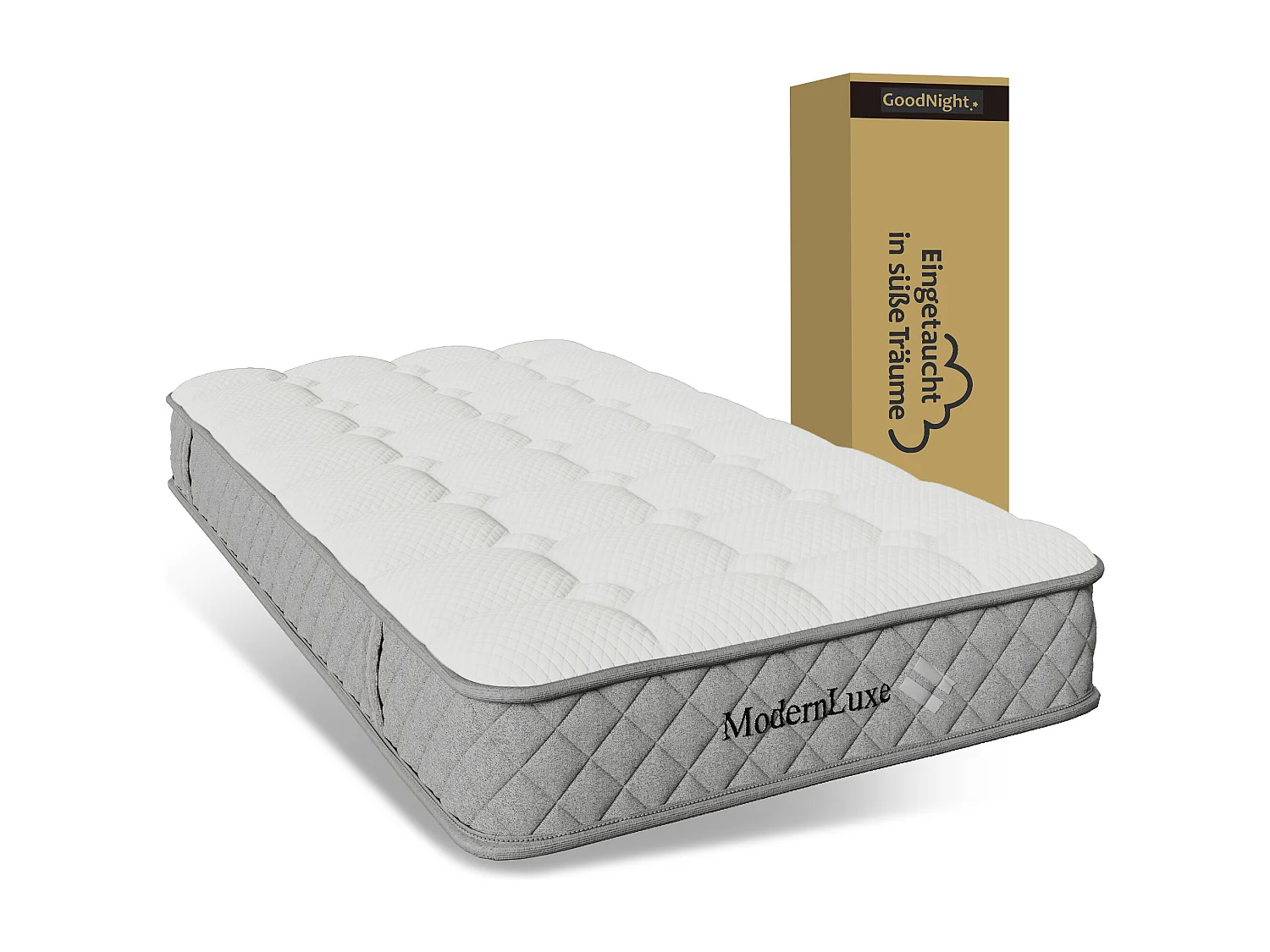 Materasso a molle 90×200 cm - 20 cm di spessore - durezza H3 - con anima a molle insacate a 7 zone - bianco + grigio