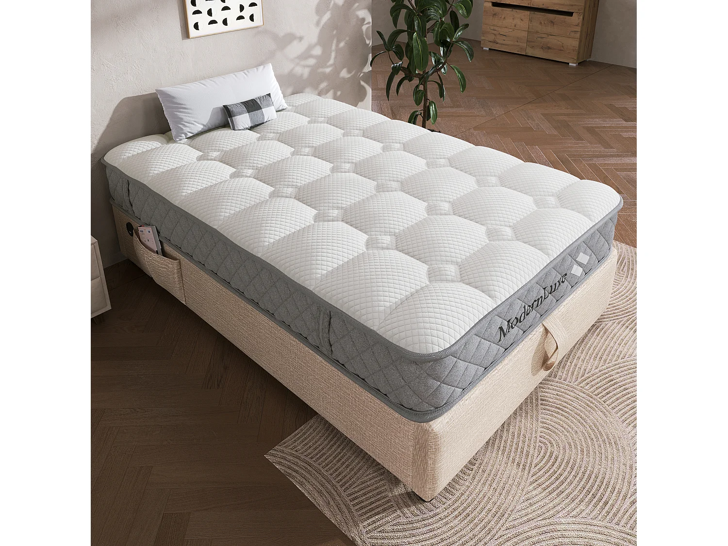 Materasso a molle 90×200 cm - 20 cm di spessore - durezza H3 - con anima a molle insacate a 7 zone - bianco + grigio