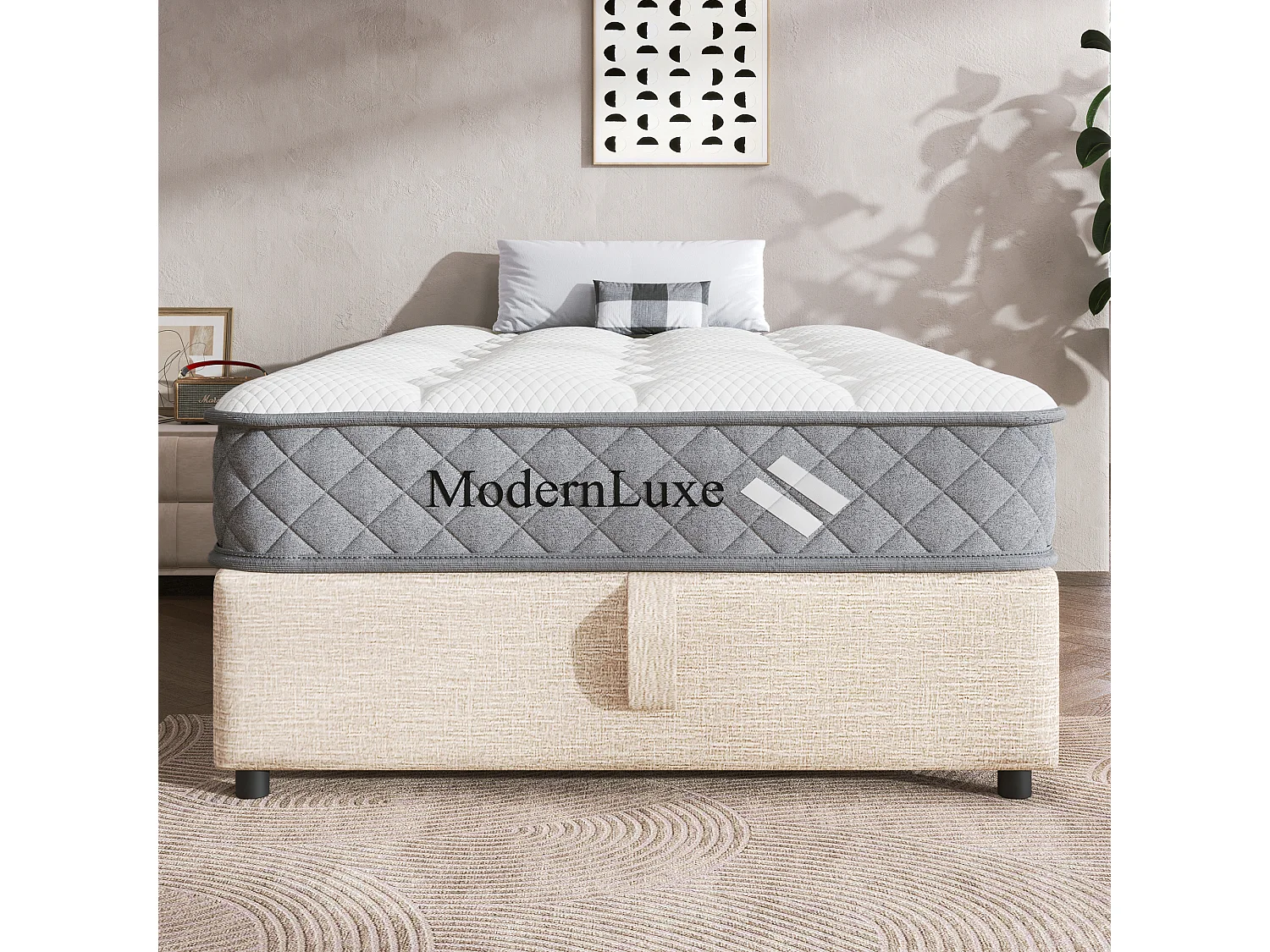 Materasso a molle 90×200 cm - 20 cm di spessore - durezza H3 - con anima a molle insacate a 7 zone - bianco + grigio