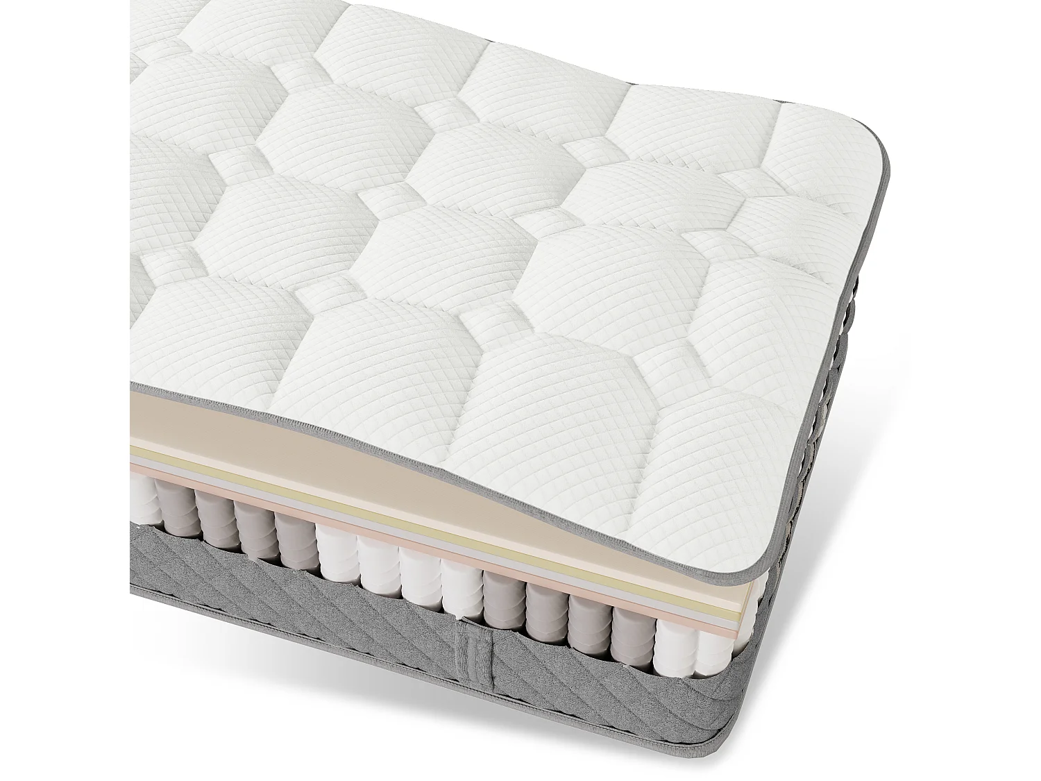 Materasso a molle 90×200 cm - 20 cm di spessore - durezza H3 - con anima a molle insacate a 7 zone - bianco + grigio