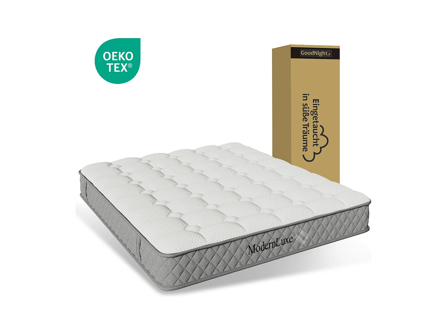 Federkernmatratze 160×200 cm - 20 cm Dicke - Härtegrad H3 - mit 7-Zonen-Taschenfederkern - weiß + grau