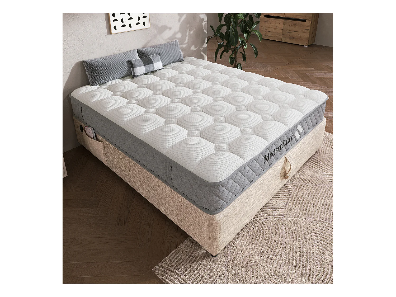 Federkernmatratze 160×200 cm - 20 cm Dicke - Härtegrad H3 - mit 7-Zonen-Taschenfederkern - weiß + grau