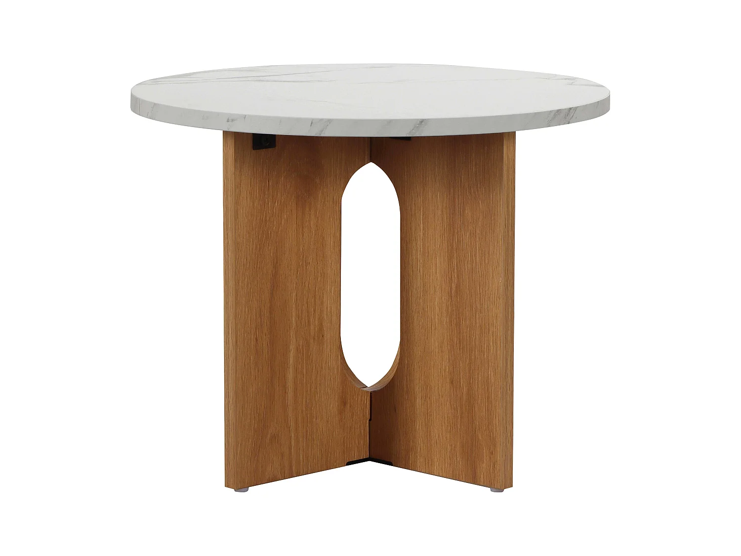Table basse moderne ronde 50 cm effet marbre bois clair