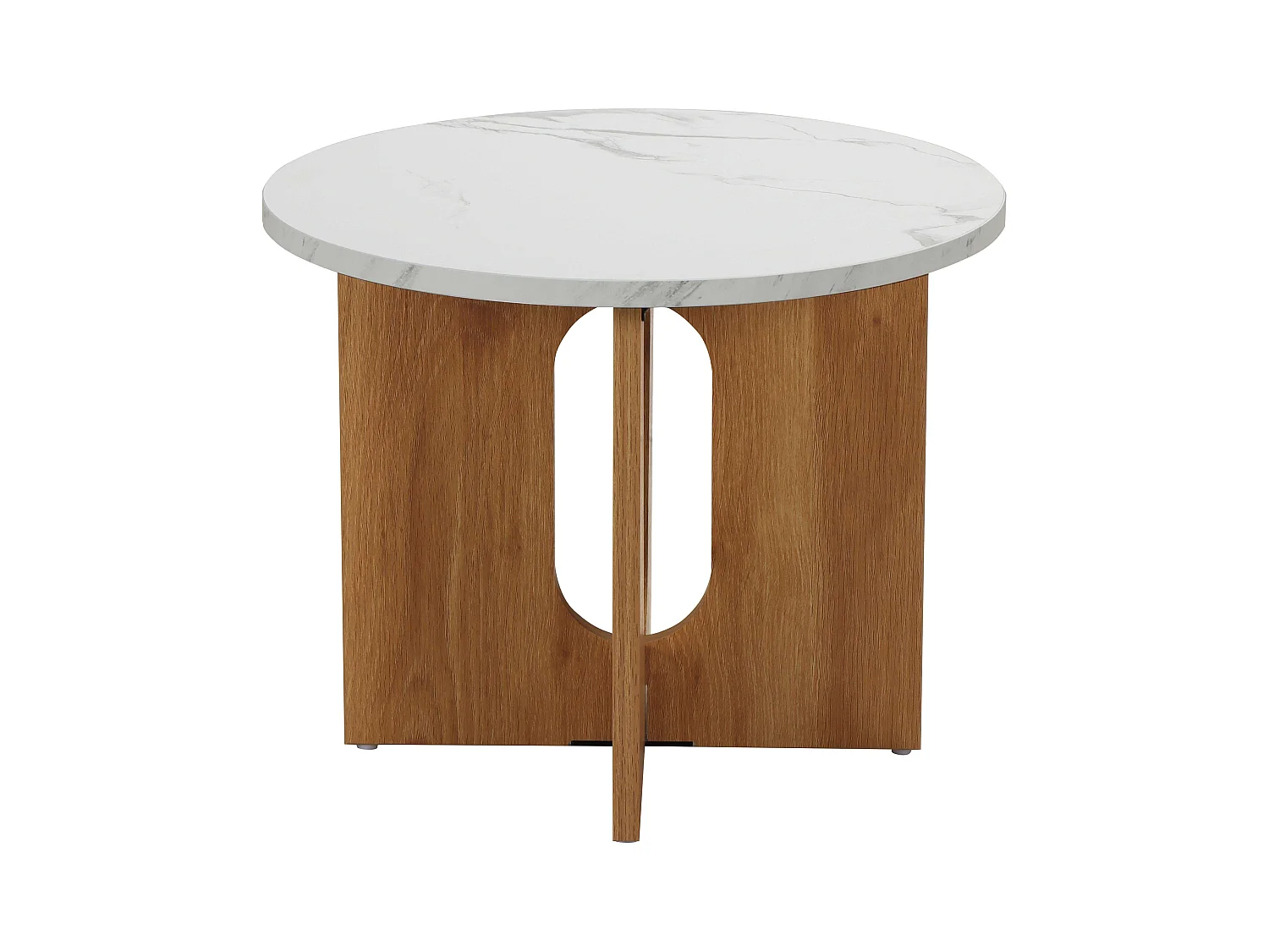Table basse moderne ronde 50 cm effet marbre bois clair
