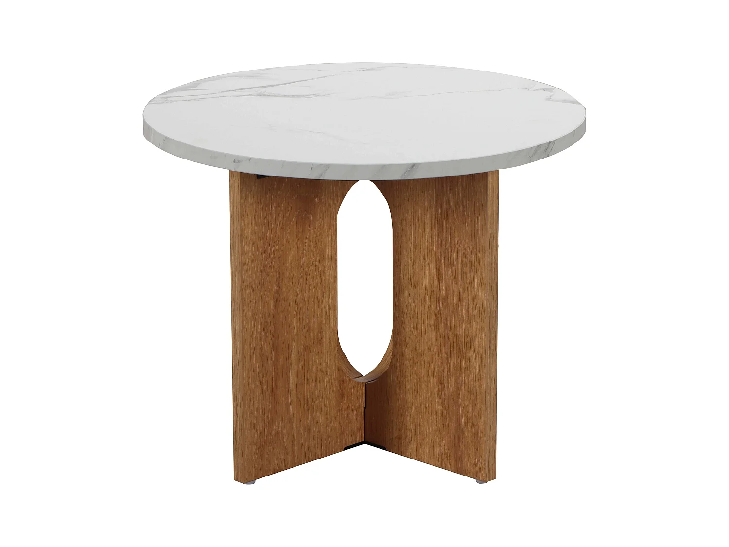 Table basse moderne ronde 50 cm effet marbre bois clair