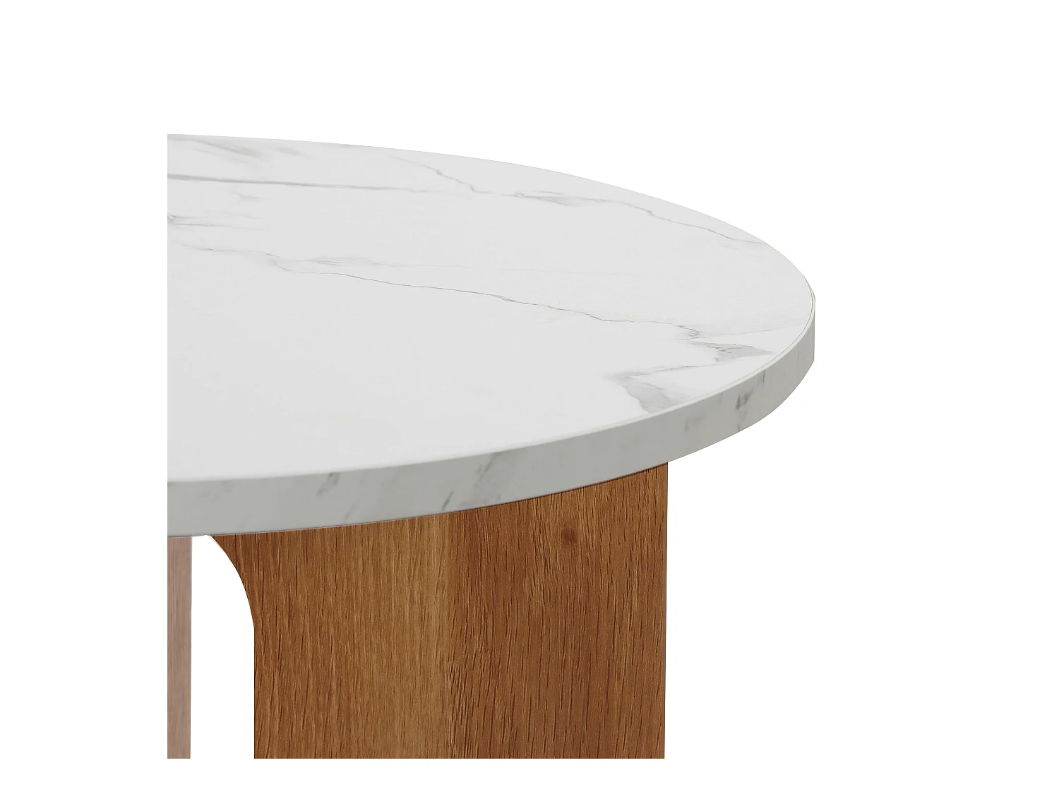 Table basse moderne ronde 50 cm effet marbre bois clair