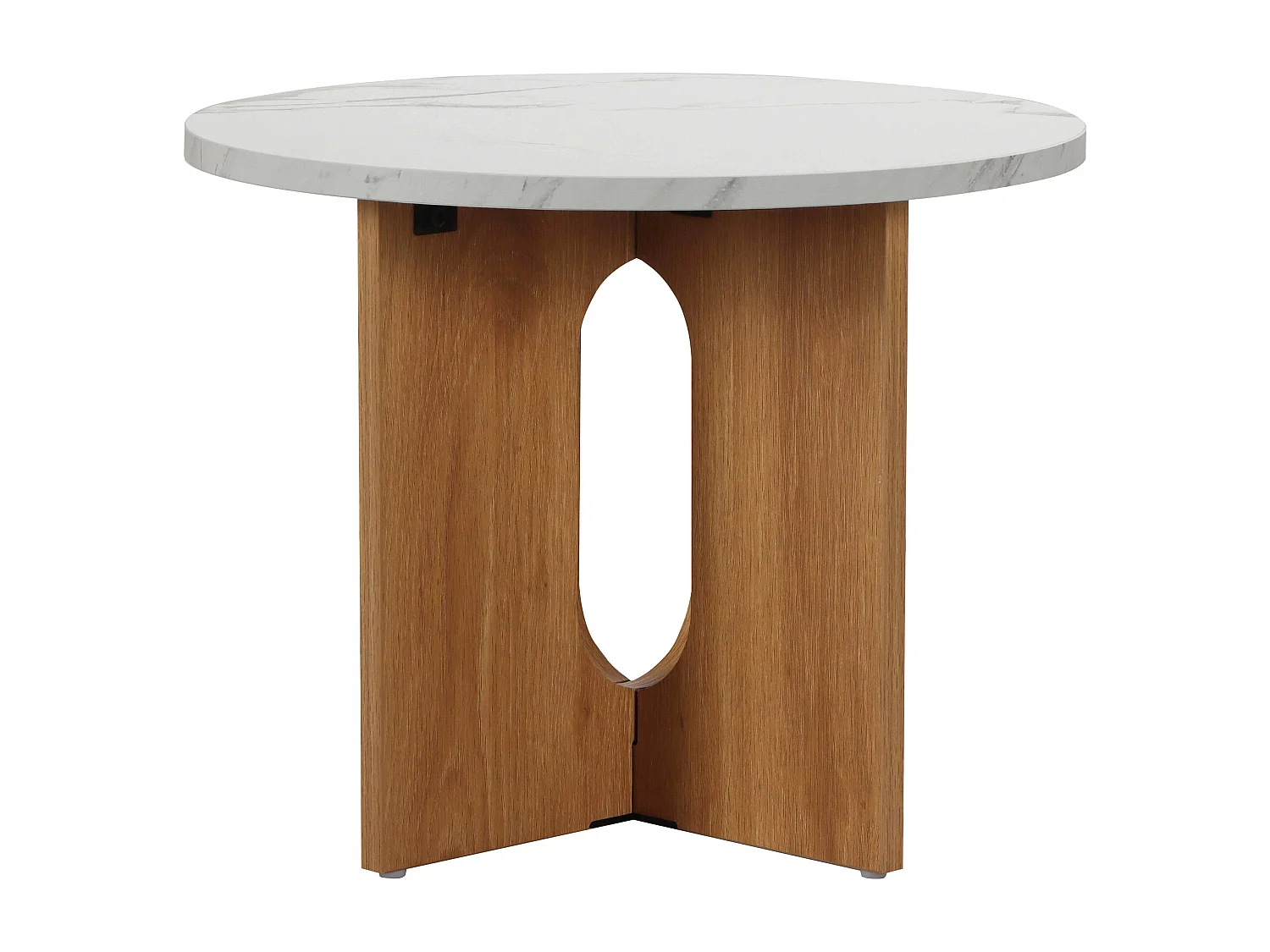 Table basse moderne ronde 50 cm effet marbre bois clair