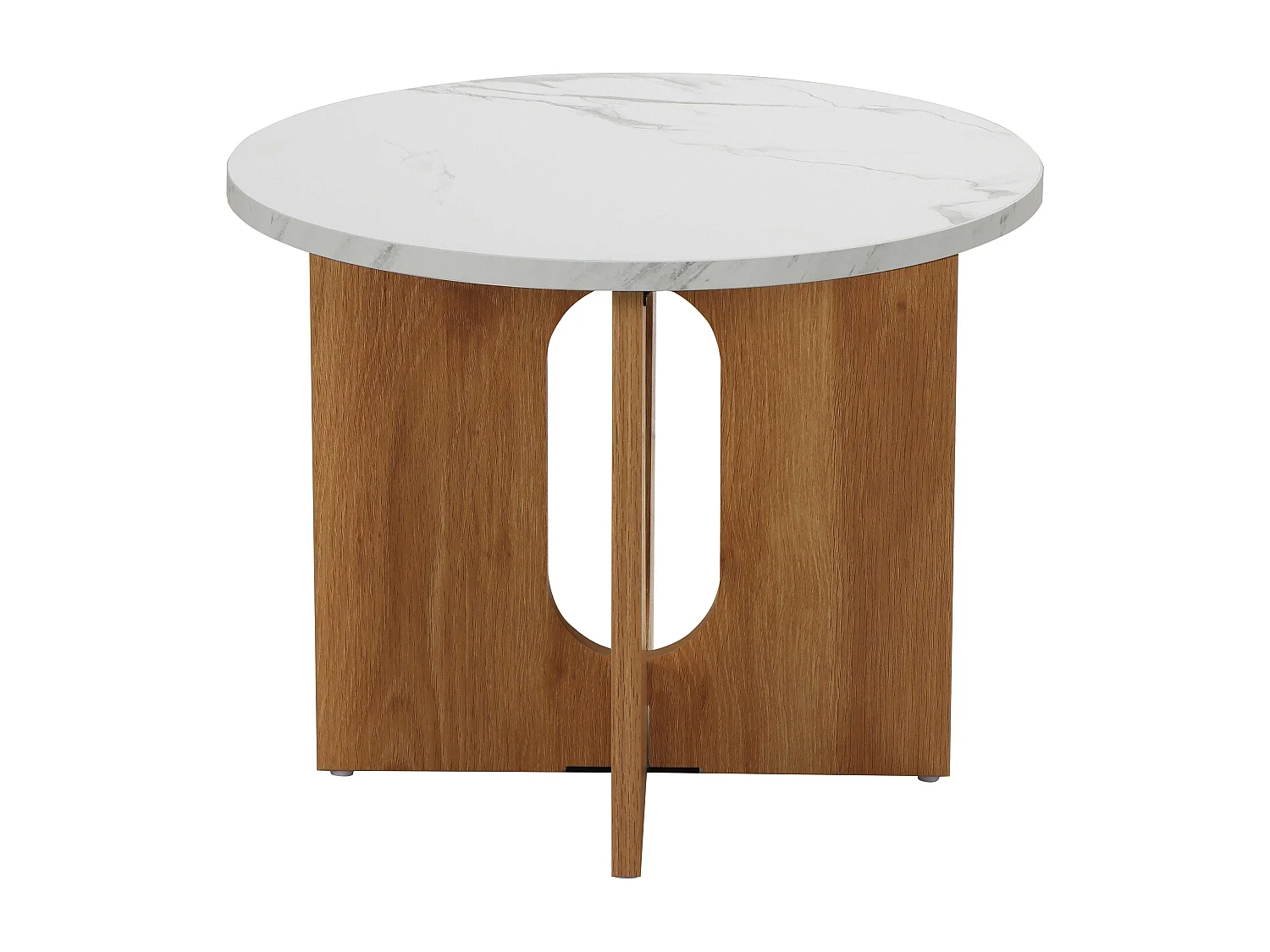 Table basse moderne ronde 50 cm effet marbre bois clair