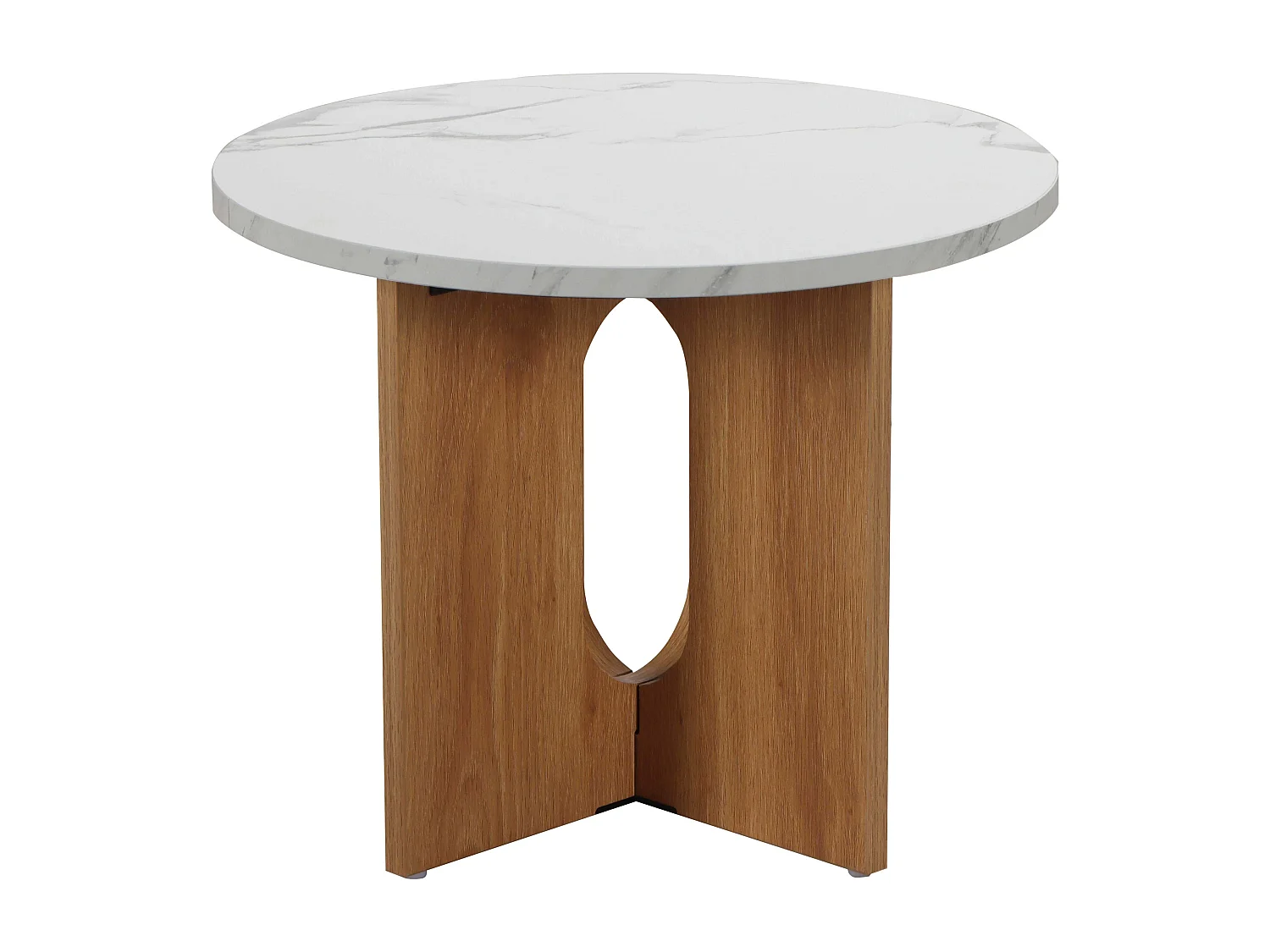 Table basse moderne ronde 50 cm effet marbre bois clair