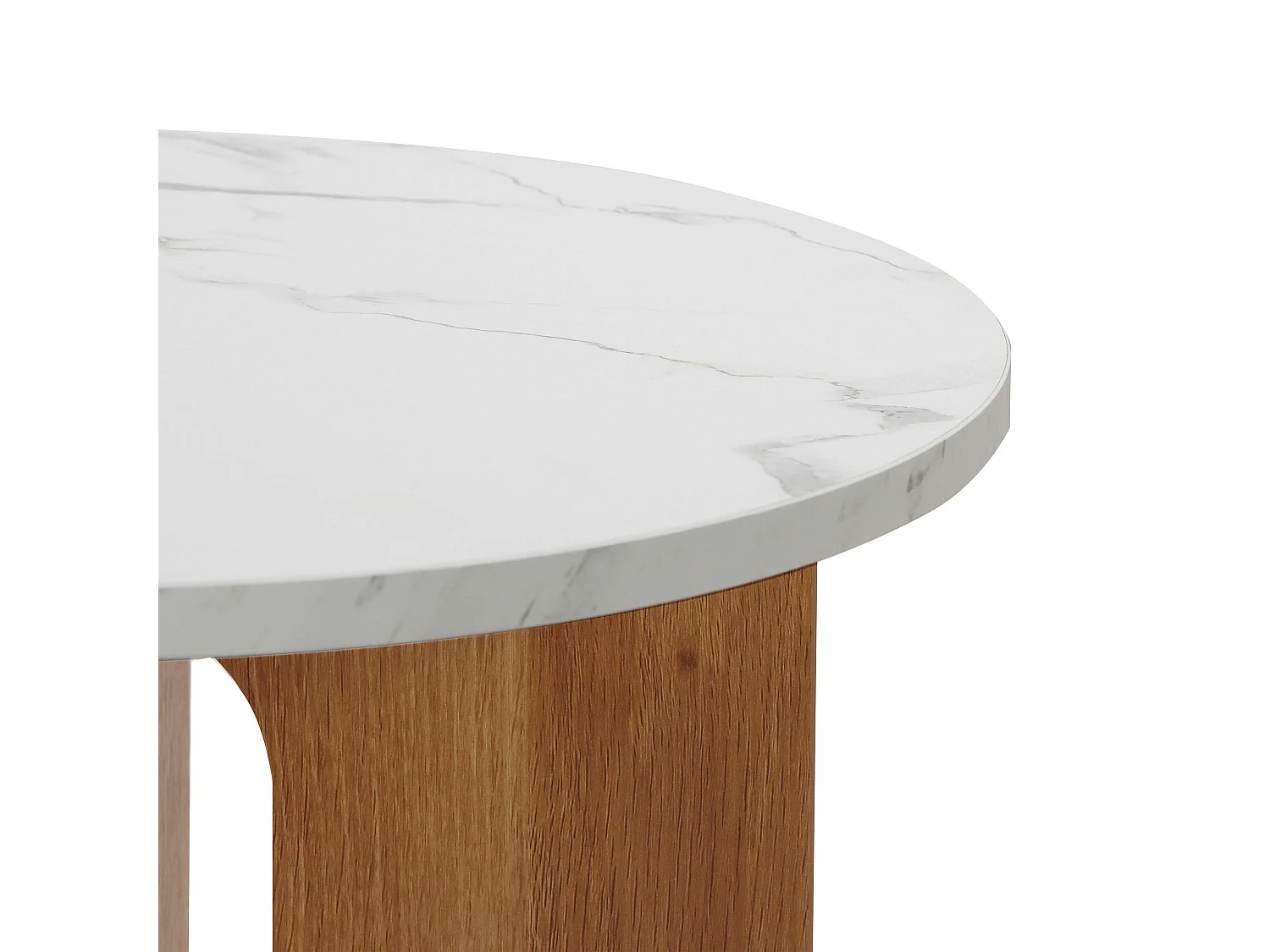 Table basse moderne ronde 50 cm effet marbre bois clair