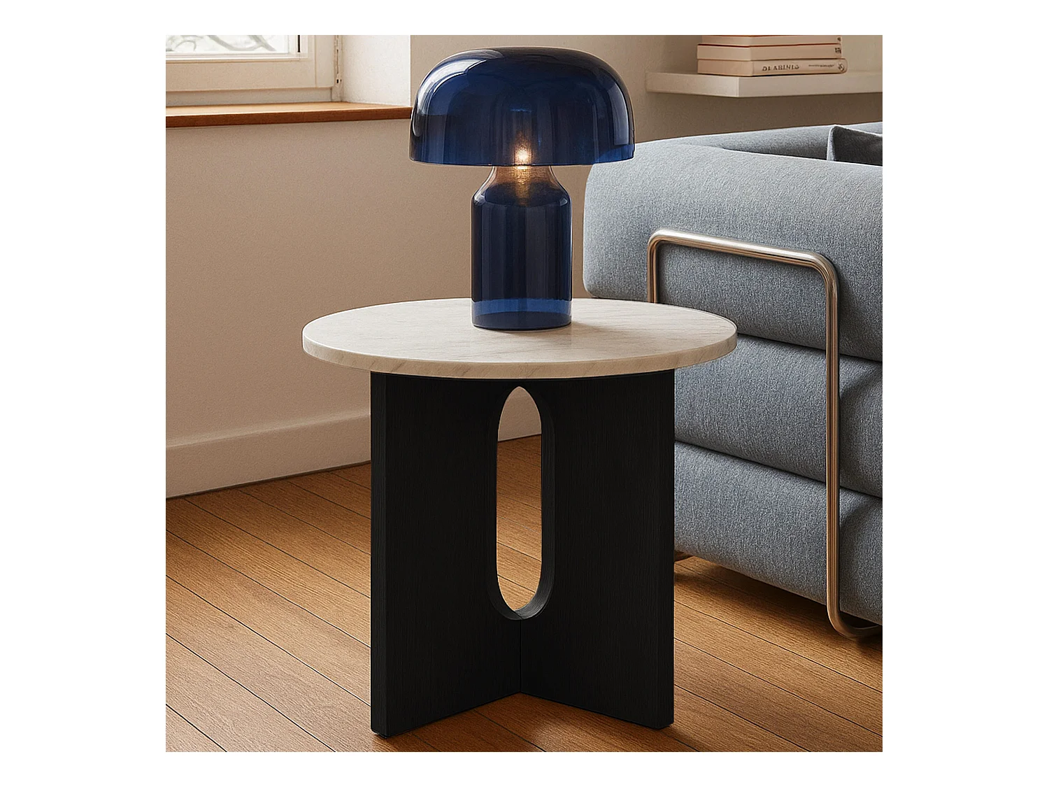 Table basse moderne ronde 50 cm effet marbre noir