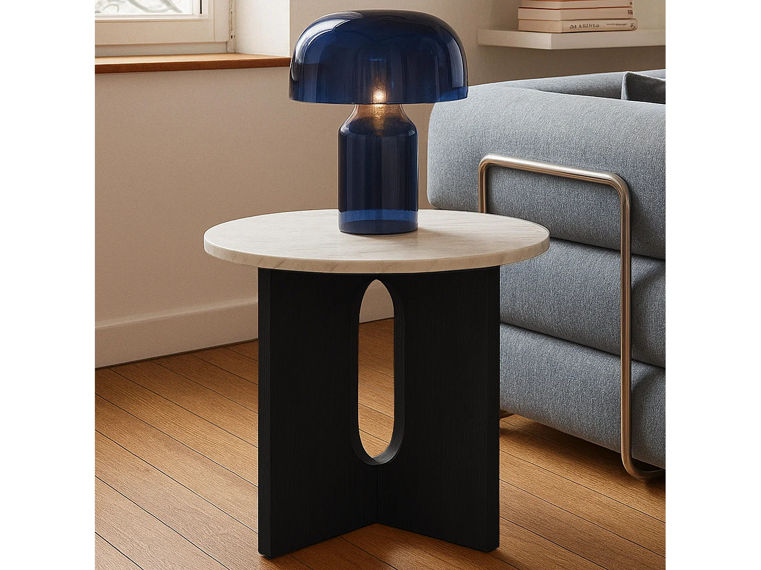 Table basse moderne ronde 50 cm effet marbre noir