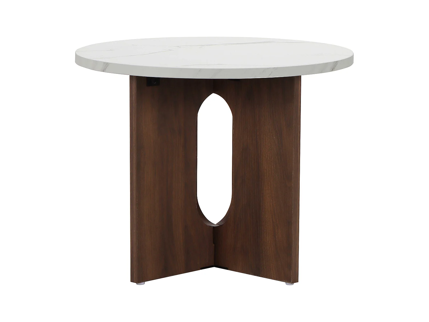 Table basse moderne ronde 50 cm effet marbre bois foncé