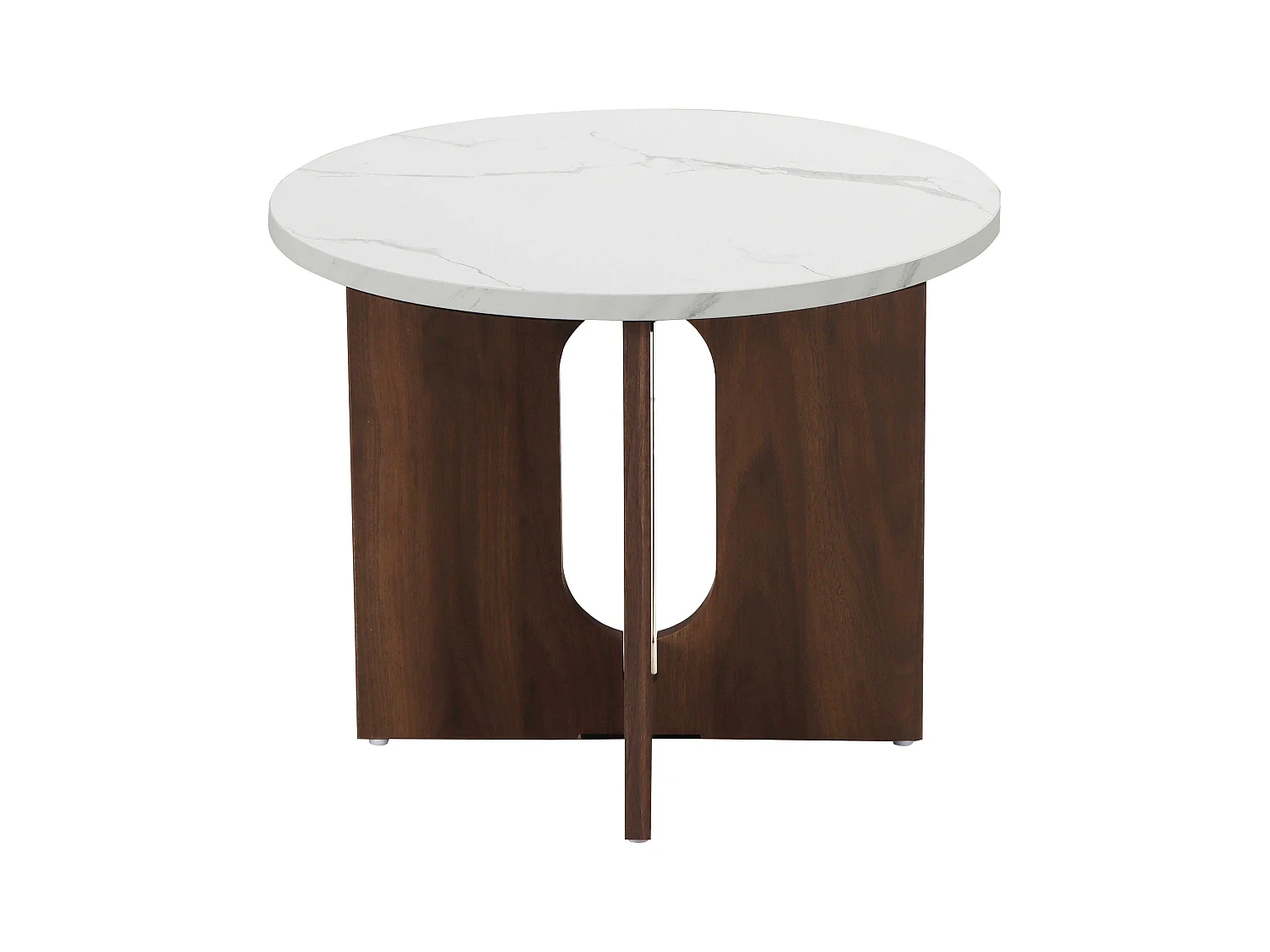 Table basse moderne ronde 50 cm effet marbre bois foncé