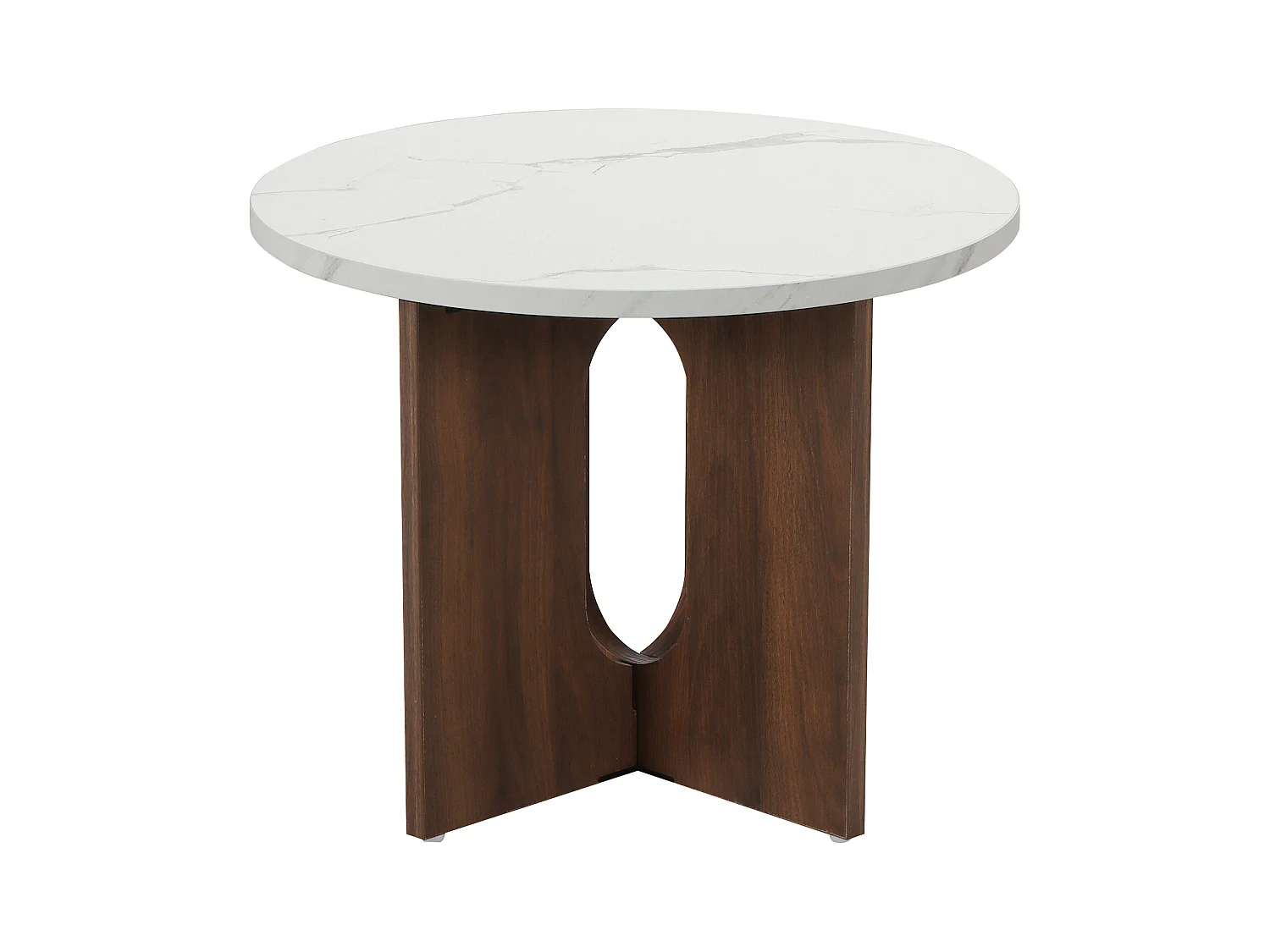 Table basse moderne ronde 50 cm effet marbre bois foncé