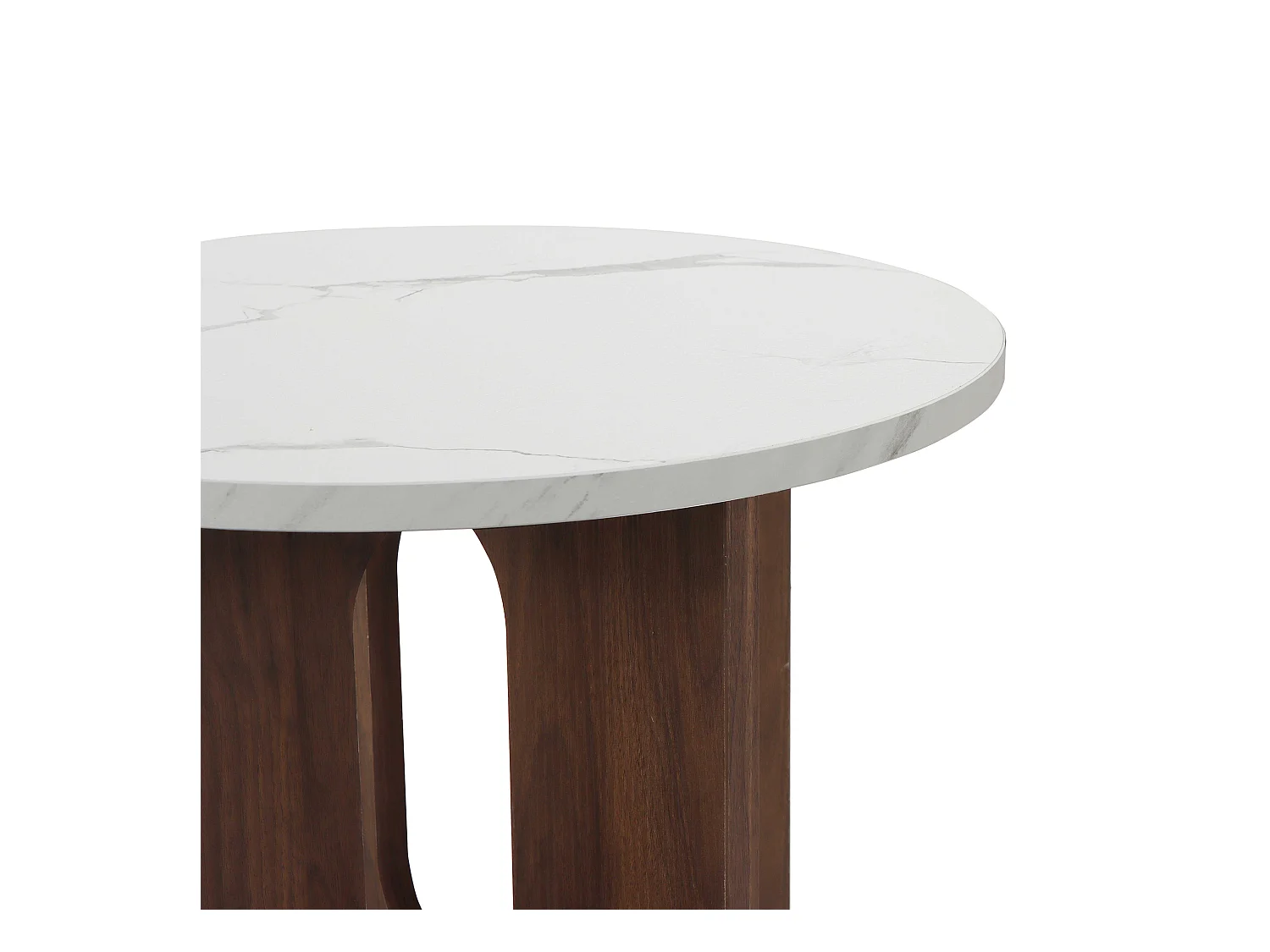 Table basse moderne ronde 50 cm effet marbre bois foncé