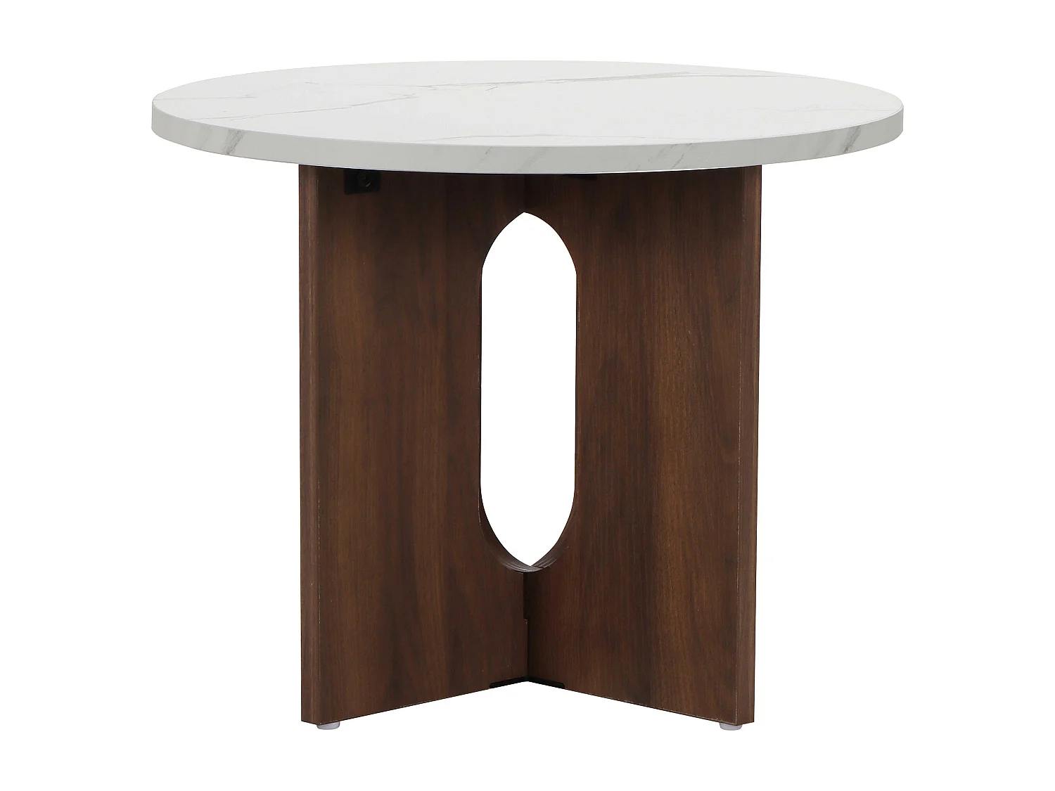 Table basse moderne ronde 50 cm effet marbre bois foncé