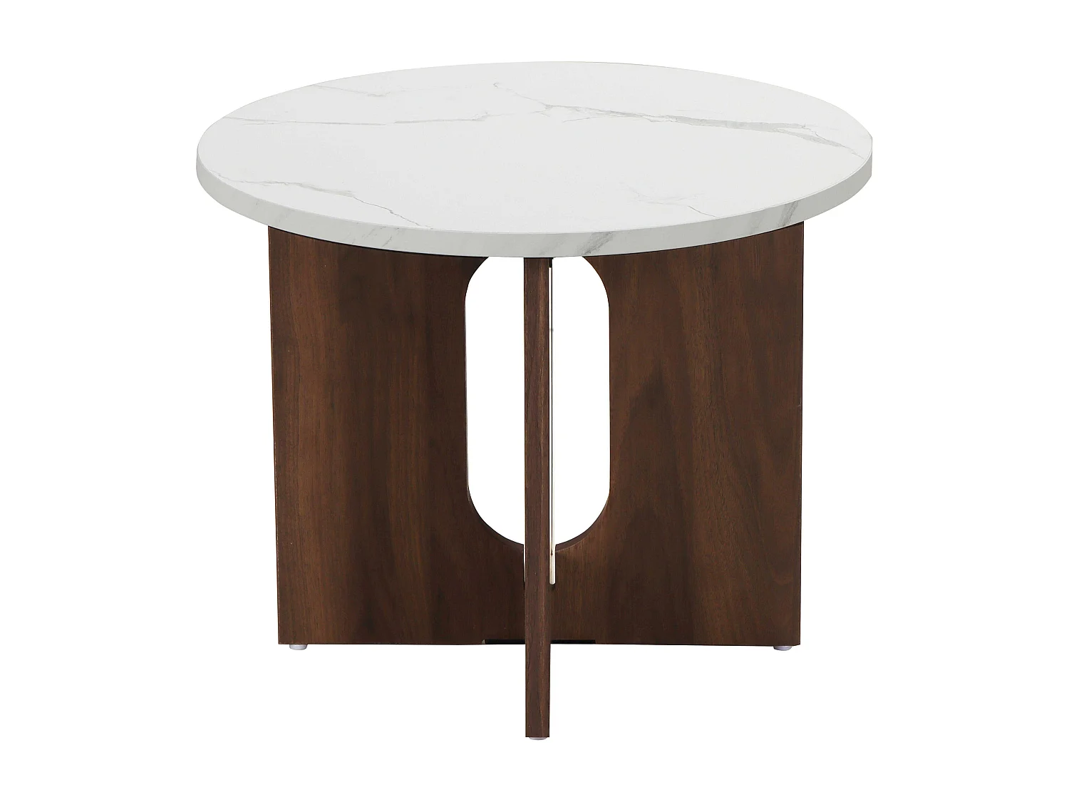 Table basse moderne ronde 50 cm effet marbre bois foncé