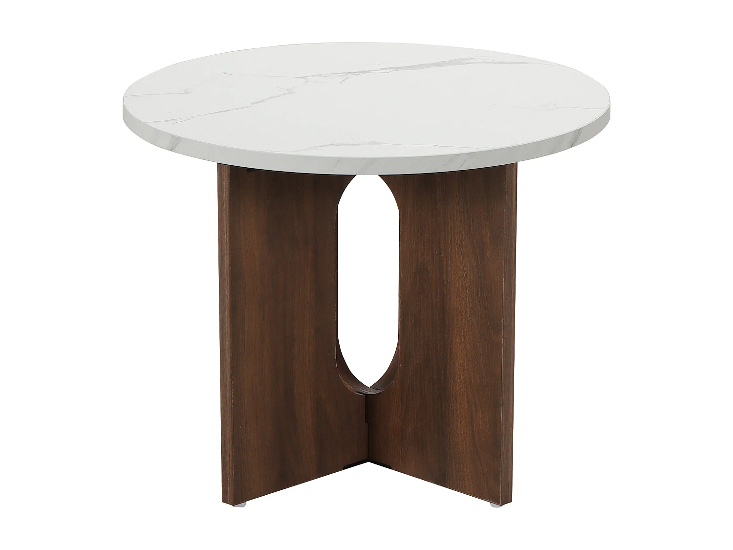 Table basse moderne ronde 50 cm effet marbre bois foncé