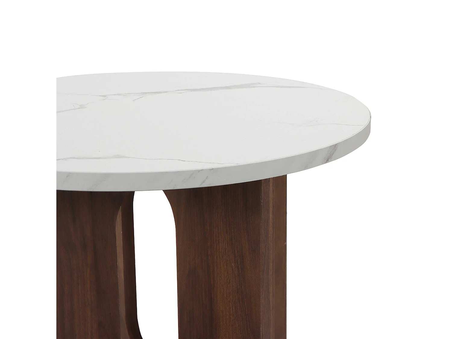 Table basse moderne ronde 50 cm effet marbre bois foncé