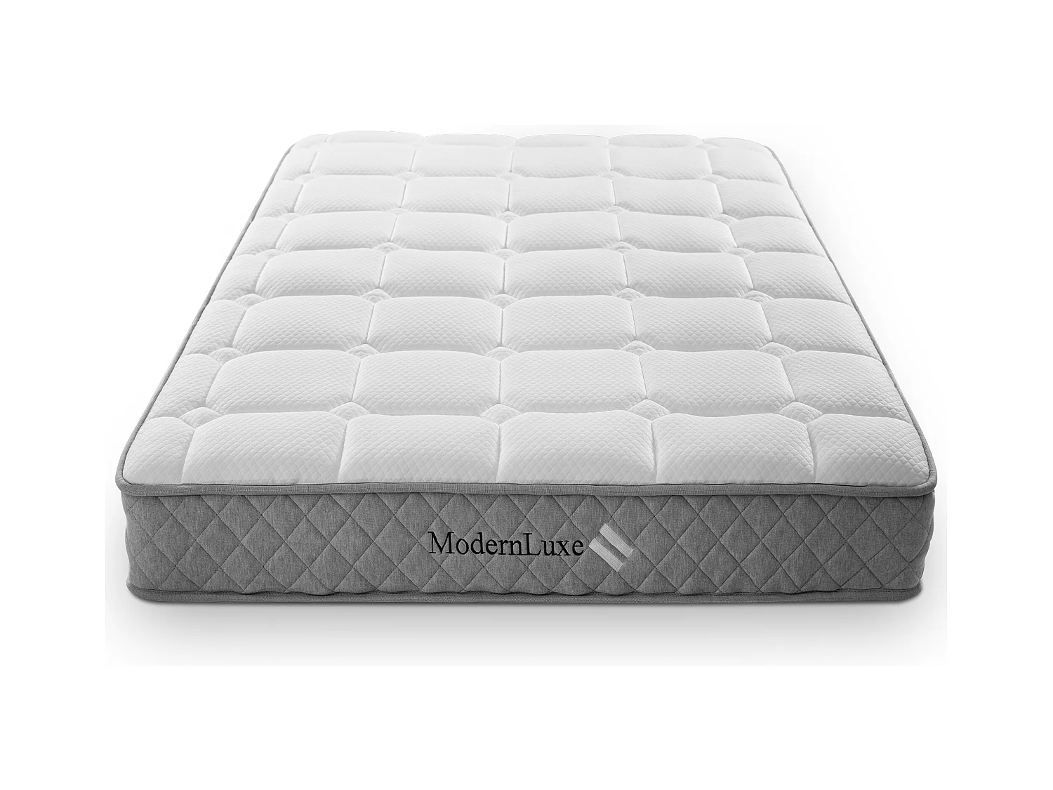 Federkernmatratze 140×200 cm - 20 cm Dicke - Härtegrad H3 - mit 7-Zonen-Taschenfederkern - weiß + grau