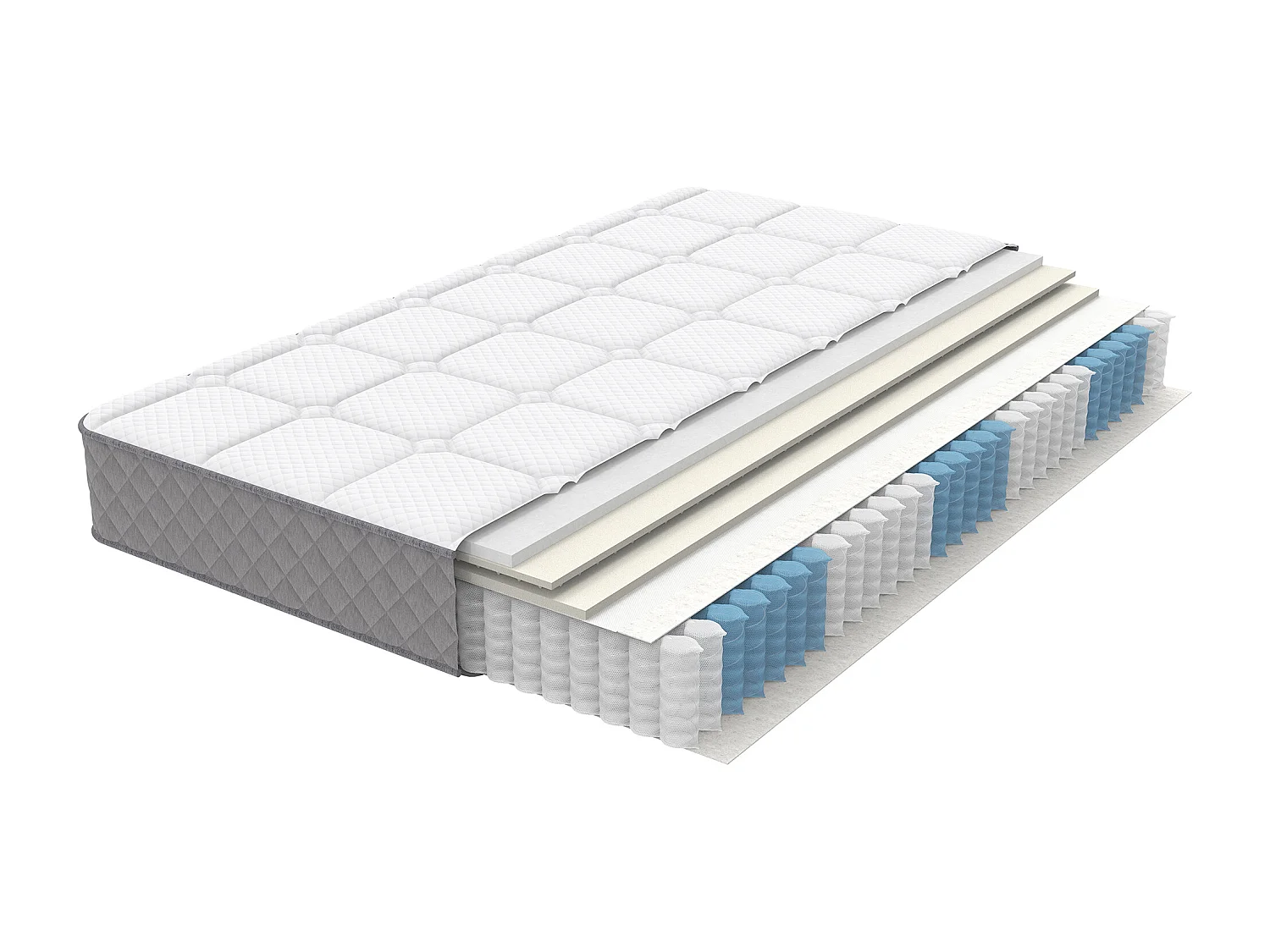 Federkernmatratze 140×200 cm - 20 cm Dicke - Härtegrad H3 - mit 7-Zonen-Taschenfederkern - weiß + grau