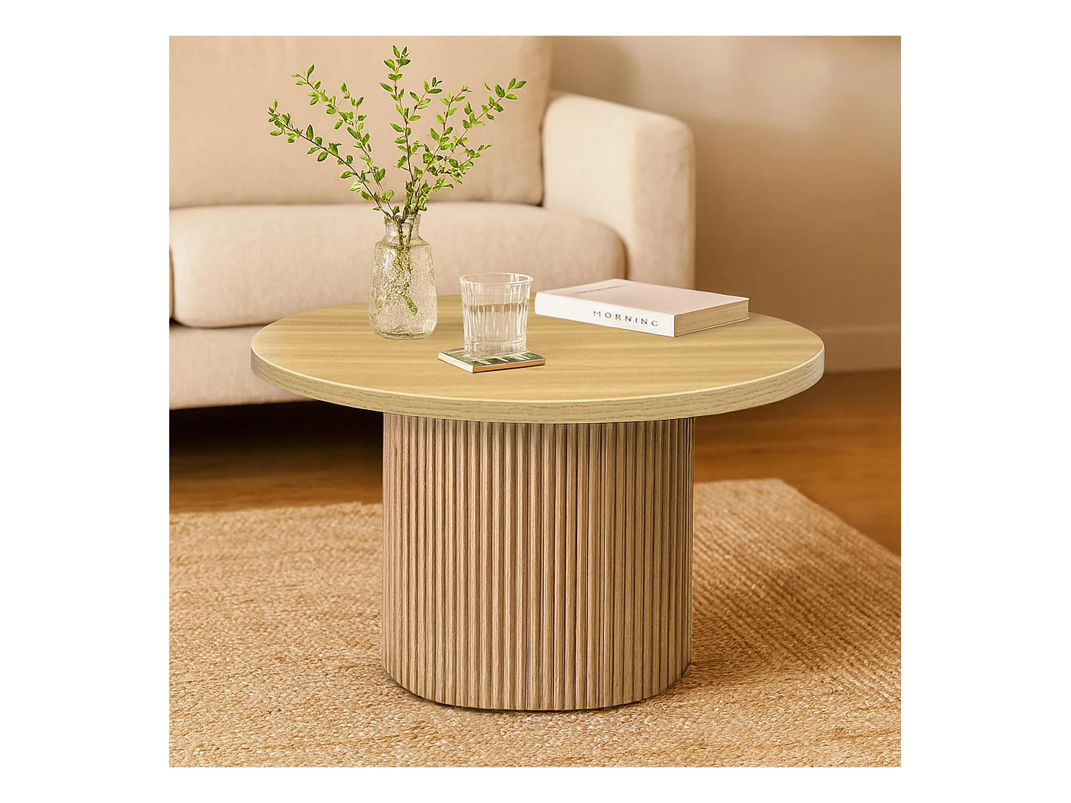 Table basse scandinave ronde 70 cm en bois clair