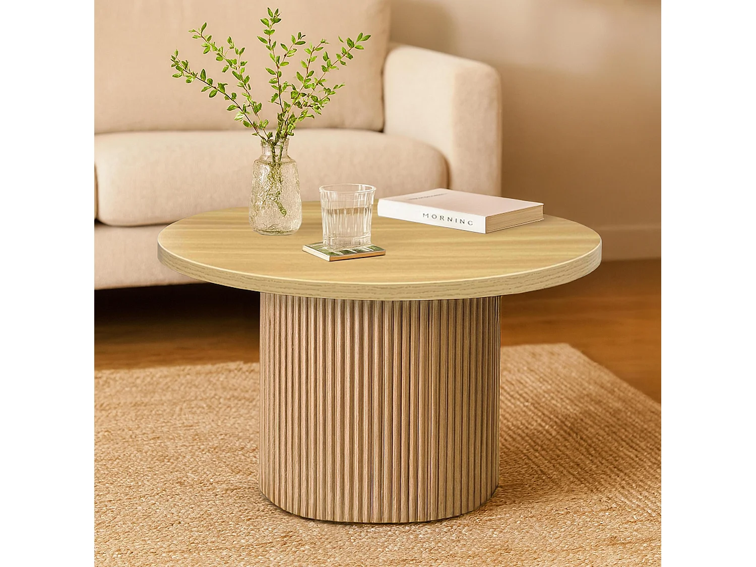 Scandinavische ronde salontafel 70 cm FSC in licht hout