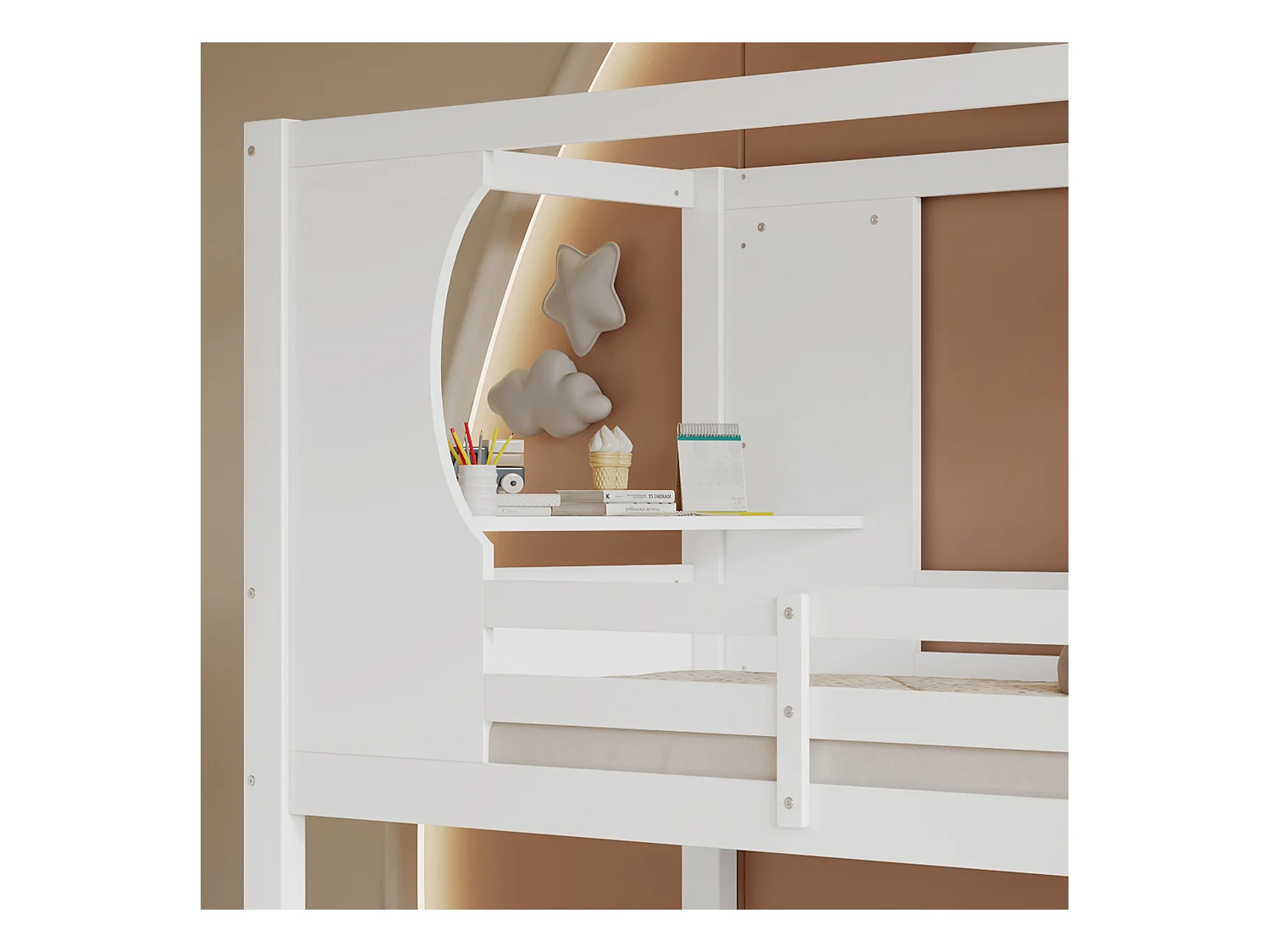 Lit superposé 90x200 cm - avec échelle de sécurité - meuble à chaussures à 4 compartiments - avec étagères - Bois massif + MDF - Blanc