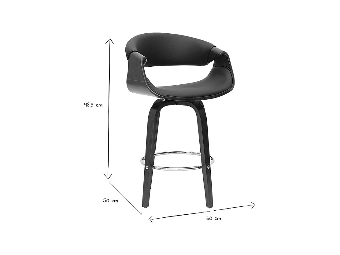 Design Barhocker schwarz und dunkles Holz 65 cm ARAMIS