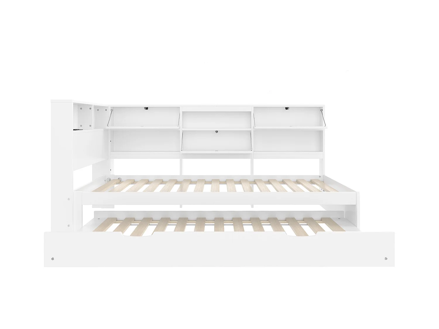 Canapé-lit 90x200 cm - avec USB + Type-C - avec rangement - avec lit gigogne - blanc (matelas non inclus)