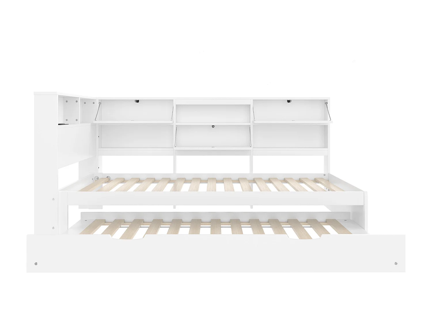 Sofá-cama 90×200 cm - com USB + Type-C - com armazenamento - com cama extra - branco (colchão não incluído)
